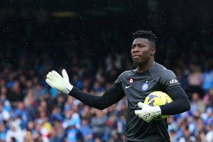 Le gardien camerounais de l’Inter Milan, André Onana, le 21 mai 2023 au stade Diego Armando Maradona de Naples. © Carlo Hermann/AFP