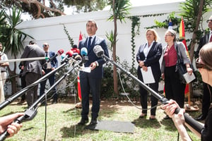 Gérald Darmanin, ministre français de l’Intérieur, et Nancy Faeser, ministre allemande de l’Intérieur à l’hôtel Movenpick, à Tunis, le 18 juin 2023. © Ons Abid