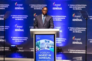 Macky Sall, lors de l’ouverture du premier forum d’investissement « Invest in Senegal », le 06 juillet 2023. © Invest in Sénégal