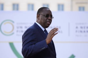 Le président sénégalais Macky Sall lors de la clôture du le sommet pour un nouveau pacte financier mondial, le 23 juin 2023, à Paris. © Lewis Joly/AP/SIPA