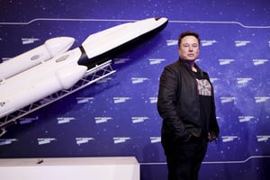 Elon Musk, à la remise du prix Axel Springer pour les médias, à Berlin (Allemagne), le 1er décembre 2020. © Hannibal Hanschke/AP/SIPA