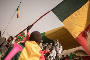 Manifestation organisée par la plateforme panafricaniste Yerewolo pour célébrer le départ de l’armée française du Mali, à Bamako le 19 février 2022 (image d’archives). © FLORENT VERGNES/AFP