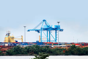 Une vue du port industriel de Douala, au Cameroun. © Renaud Van Der Meeren pour les Editions du Jaguar