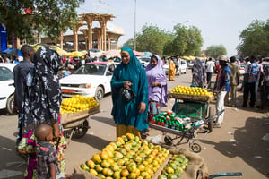 La dureté des sanctions de la Cedeao et la faiblesse numérique de la diaspora nigérienne compliquent le quotidien de la population nigérienne. Au grand marché de Niamey, en février 2018. © TAGAZA Djibo pour JA