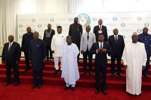 Les chefs d’État de la Cedeao, à Abuja, le 10 août 2023. © Gbemiga Olamikan/AP/SIPA