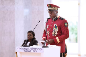 Brice Clotaire Oligui Nguema lors de la cérémonie de présentation des vœux, le 5 janvier 2023, à Libreville. © COM PR ID
