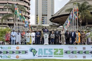 Discours du président kényan William Ruto pour la clôture du Sommet africain sur le climat, à Nairobi le 6 septembre 2023. © Luis Tato/AFP