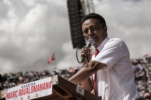 L’ancien chef de l’État malgache Marc Ravalomanana en campagne avant le second tour de la présidentielle, le 15 décembre 2018, au stade Mahamasina d’Antananarivo. © GIANLUIGI GUERCIA/AFP