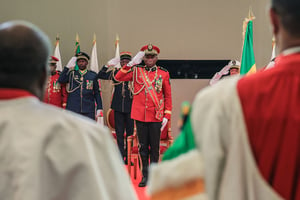 Le nouvel homme fort du Gabon, le général Brice Clotaire Oligui Nguema lors de son investiture en tant que président par intérim du Gabon, à Libreville, le 4 septembre 2023. © AFP