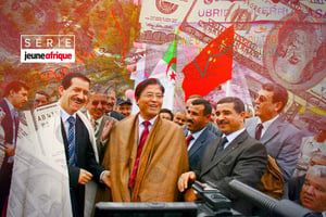 Amar Ghoul (à g.), ministre algérien des Travaux publics, aux côtés de Liu Yuhe, ambassadeur de Chine à Alger, lors de l’inauguration d’un tronçon de l’autorute Est-Ouest, le 18 octobre 2009. © Montage JA; CHINE NOUVELLE/SIPA; AdobeStock