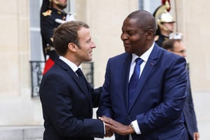 Emmanuel Macron et Faustin Archange Touadéra, en septembre 2019 à l’2lysée, à Paris. © Photo by ludovic MARIN / AFP