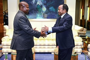 Faustin-Archange Touadéra et Paul Biya, le 12 septembre 2023 à Yaoundé. © Paul Biya/Facebook