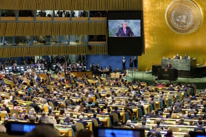 Le Secrétaire général António Guterres délivre son discours d’ouverture de la 77ème session de l’Assemblée générale à New York, le 13 septembre 2022. © Manuel Elías / United Nations Photo