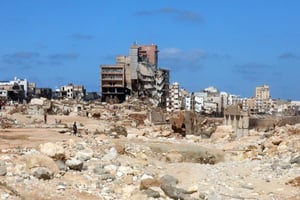 La ville de Derna, dans l’est de la Libye, le 14 septembre 2023, après le passage de la tempête Daniel. © Abdullah DOMA / AFP