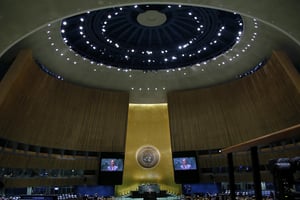 La tribune des Nations unies, à New York. © LEONARDO MUNOZ/AFP
