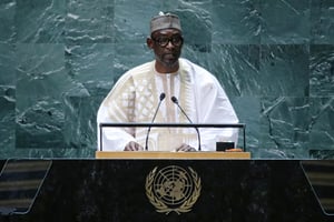 Le ministre malien des Affaires étrangères, Abdoulaye Diop, lors de la 78e Assemblée générale des Nations unies, à New York, le 23 septembre 2023. © Leonardo Munoz / AFP.
