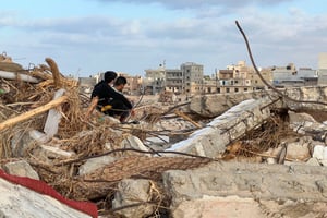 À Derna, ville de l’est de la Libye, le 20 septembre 2023, à la suite d’une crue soudaine et meurtrière. © Abu Bakr Al-Soussi / AFP