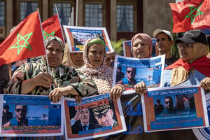 Manifestation de protestation contre le meurtre de deux jet-skieurs franco-marocains par des garde-côtes algériens, à Rabat, le 4 septembre 2023. © Fadel Senna/AFP