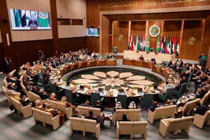 Réunion extraordinaire des ministres des Affaires étrangères de la Ligue arabe au Caire, le 11 octobre 2023. © Khaled DESOUKI / AFP