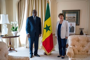 Le président sénégalais, Macky Sall, et la directrice générale du FMI, et Kristalina Georgieva. © Lena Mucha/Facebook Kristalina Georgieva