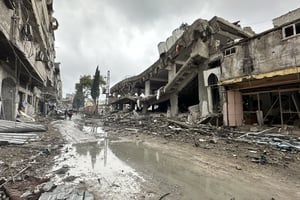 Des bâtiments démolis après les attaques israéliennes dans la ville de Gaza, le 13 décembre 2023. © Mahmoud Sabbah / Anadolu via AFP