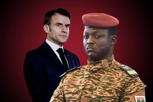 Emmanuel Macron et Ibrahim Traoré. © MONTAGE JA : LUDOVIC MARIN/AFP ; ISSOUF SANOGO/AFP