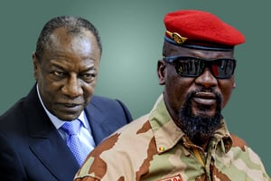 Alpha Condé (à g.) et Mamadi Doumbouya. © Montage JA; Vincent Fournier/JA; Présidence de la République de Guinée.