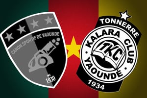 L’écusson du Canon Sportif (alias Kpakum) de Yaoundé et celui du Tonnerre Kalara Club (TKC), les deux grandes équipes de foot de la capitale camerounaise, qui s’opposent depuis plus de 90 ans. © MONTAGE JA