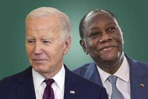 Les présidents Joe Biden et Alassane Ouattara. © Montage JA; Issouf Sanogo/AFP; Evan Vucci/AP/SIPA
