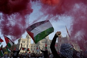 Une manifestation de soutien à la Palestine, à Madrid, en Espagne, le 27 janvier 2024. © JAVIER SORIANO / AFP
