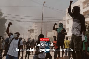 Des manifestants à Dakar, le 9 février 2024. © Photo by GUY PETERSON / AFP / Photomontage : JA