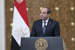 Abdel Fattah al-Sisi au palais Ittihadiye au Caire, en Égypte, le 14 février 2024. © Utku Ucrak / ANADOLU / Anadolu via AFP