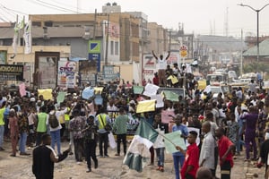 Manifestation contre la vie chère à Ibadan, le 19 février 2024. © AP Photo/AP/SIPA