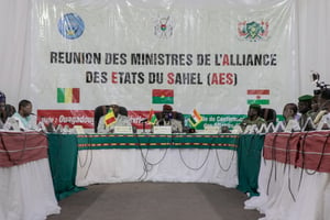 Réunion des ministres de l’Alliance des États du Sahel (AES), à Ouagadougou, le 15 février 2024. © FANNY NOARO-KABRÉ / AFP