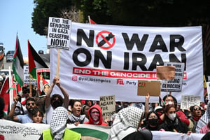 Manifestation « Strike for Gaza » appelant à un cessez-le-feu permanent dans le conflit entre Israël et le Hamas, le 15 avril 2024, à Los Angeles.