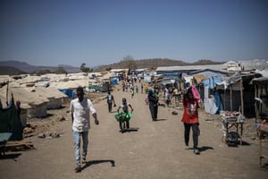 Dans le camp de réfugiés de Kumer, près de Maganan, dans la région éthiopienne d’Amhara, le 29 février 2024. © Michele Spatari / AFP