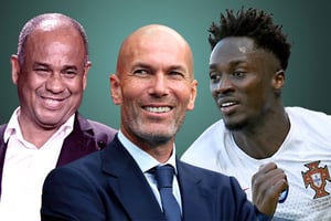 De gauche à droite : Jean Tigana, Zinédine Zidane, Éderzito Antonio Macedo Lopes, dit Eder. © Montage JA : Paul Greenwood/Shutterstock/ SIPA -AFP – SIPA