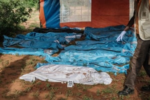 Plus de 400 corps, dont ceux de nombreux enfants, ont été retrouvés dans la forêt de Shakahola, ici le 17 juillet 2023. © Photo par Yasuyoshi CHIBA / AFP