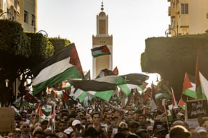 Marche de solidarité avec le peuple de Gaza dans la ville de Tanger, le 7 juillet 2024. © FADEL SENNA / AFP