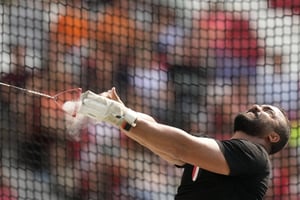 L’Égyptien Mostafa Elgamel lance son marteau aux Championnats du monde d’athlétisme de 2023. © Matthias Schrader/AP/SIPA