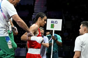 La boxeuse algérienne Imane Khelif lors des Jeux olympiques de Paris, le 1er août 2024. © MOHD RASFAN / AFP