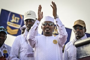 Dernier meeting de campagne de Mahamat Idriss Déby Itno avant la présidentielle, place de la Nation, à N’Djamena, le 4 mai 2024. © Issouf SANOGO / AFP