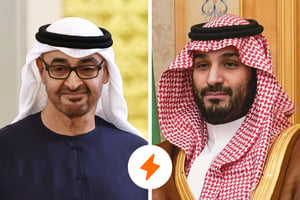 L’Émirati Mohammed Ben Zayed (MBZ, à g.) et le Saoudien Mohammed Ben Salman (MBS). © Montage JA : Nathan Howard / AP / SIPA – AFP / POOL
