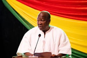 John Dramani Mahama, à Accra, le 28 novembre 2024. © Claudia Lacave / Hans Lucas / Hans Lucas via AFP