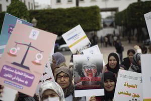 Manifestation à Rabat pour la Journée internationale des droits des femmes, le 8 mars 2023. © Abu Adem Muhammed / Anadolu Agency / Anadolu via AFP