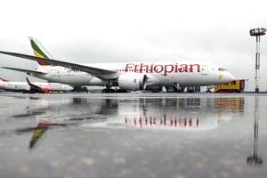 Un avion Boeing 787 de la compagnie Ethiopian Airlines à l’occasion du 75e anniversaire de la compagnie, à l’aéroport Domodedovo de Moscou, le 10 juin 2021. © Marina Lystseva/TASS/Sipa