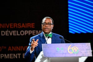 Akinwumi Adesina, président de la Banque africaine de développement (BAD), à Abidjan, le 10 septembre 2024. © Sia KAMBOU / AFP