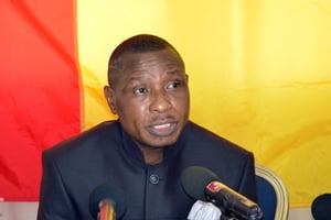 Moussa Dadis Camara, en exil à Ouagadougou, au Burkina Faso, en 2015. © Ahmed Ouoba / AFP