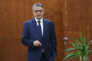 Le gouverneur de la Banque centrale de Tunisie, Fethi Zouhair Nouri, dans son bureau à Tunis, le 28 février 2024. © Mohamed Hammi/SIPA
