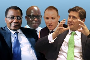 De gauche à droite : Samuel Dossou Aworet (Petrolin) ; Adewale Tinubu (Oando) ; Andrew Knott (Savannah Energy) ; Roger Brown (Seplat Energy). © MONTAGE JA : Facebook Adewale Tinubu ; Savannah Energy ; Esa Alexander/REUTERS